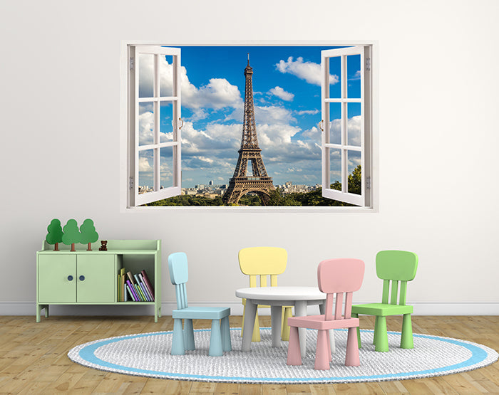 A vibrant 3D window wall decal showcasing a scenic view, designed for easy application and removal, perfect for enhancing home decor.