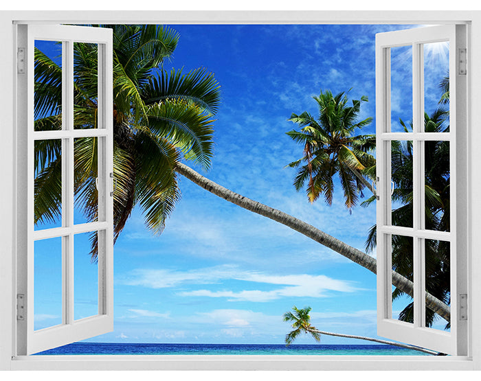 A vibrant 3D window wall decal showcasing a scenic view, perfect for home decoration.