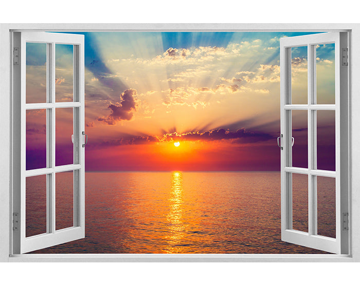A vibrant 3D window wall decal featuring a scenic view, showcasing high-quality vinyl material, perfect for home decor.