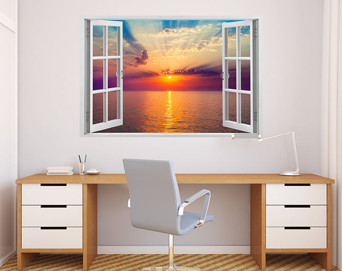 A vibrant 3D window wall decal featuring a scenic view, showcasing high-quality vinyl material, perfect for home decor.