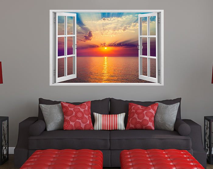A vibrant 3D window wall decal featuring a scenic view, showcasing high-quality vinyl material, perfect for home decor.