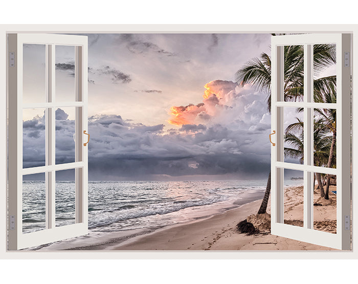 A vibrant living room featuring impressive 3D window wall decals that enhance the decor with a colorful and artistic touch.