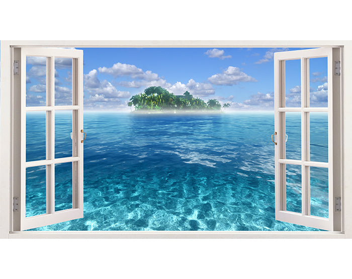A vibrant 3D window wall decal showcasing a scenic view, designed for easy application on smooth surfaces.