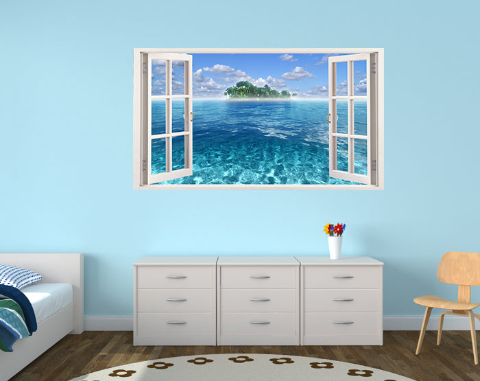 A vibrant 3D window wall decal showcasing a scenic view, designed for easy application on smooth surfaces.