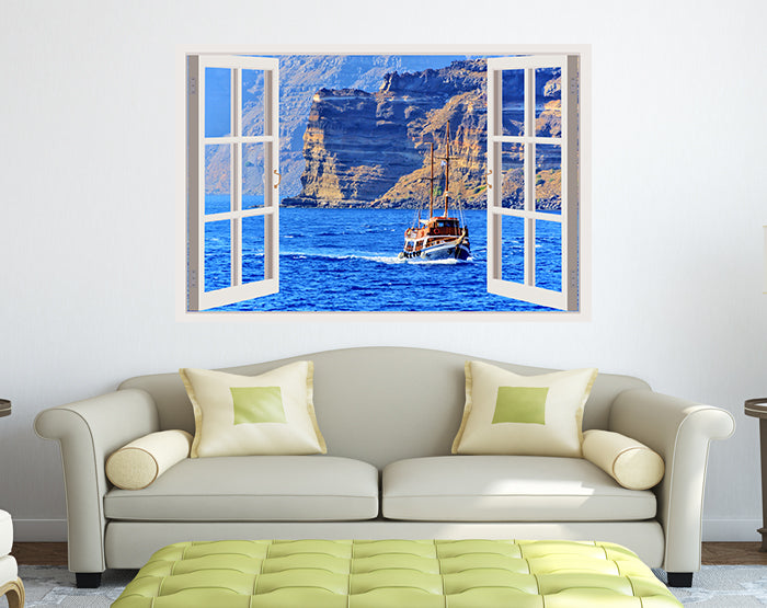 A vibrant display of impressive 3D window wall decals showcasing various designs on a smooth wall surface, enhancing the room's decor.