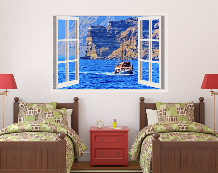 A vibrant display of impressive 3D window wall decals showcasing various designs on a smooth wall surface, enhancing the room's decor.