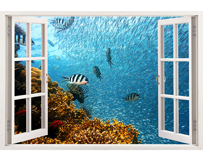 A vibrant and colorful 3D window wall decal showcasing a scenic view, perfect for enhancing interior decor.