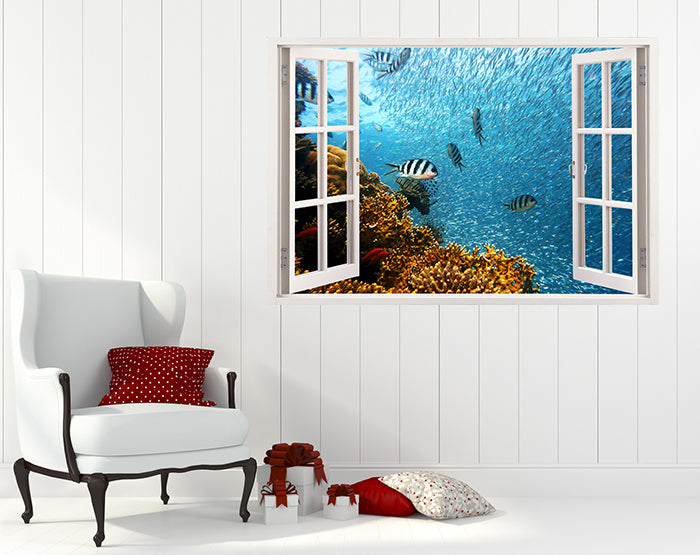 A vibrant and colorful 3D window wall decal showcasing a scenic view, perfect for enhancing interior decor.