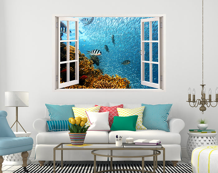 A vibrant and colorful 3D window wall decal showcasing a scenic view, perfect for enhancing interior decor.