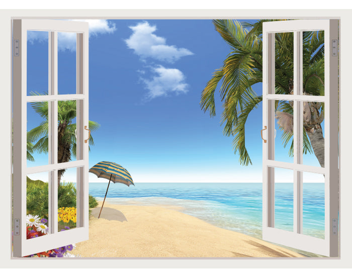 A vibrant 3D window wall decal showcasing a scenic view, perfect for enhancing interior spaces with removable vinyl stickers.