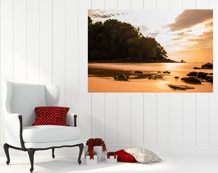 A collection of colorful removable wall decals displayed on a smooth surface, showcasing various designs and patterns.