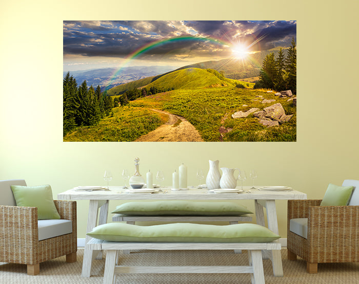 A collection of colorful removable wall decals displayed on a smooth wall, showcasing various designs and patterns.