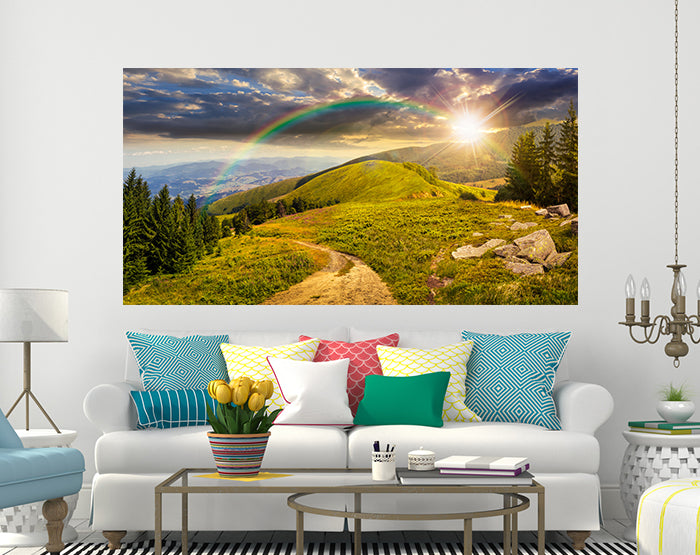 A collection of colorful removable wall decals displayed on a smooth wall, showcasing various designs and patterns.