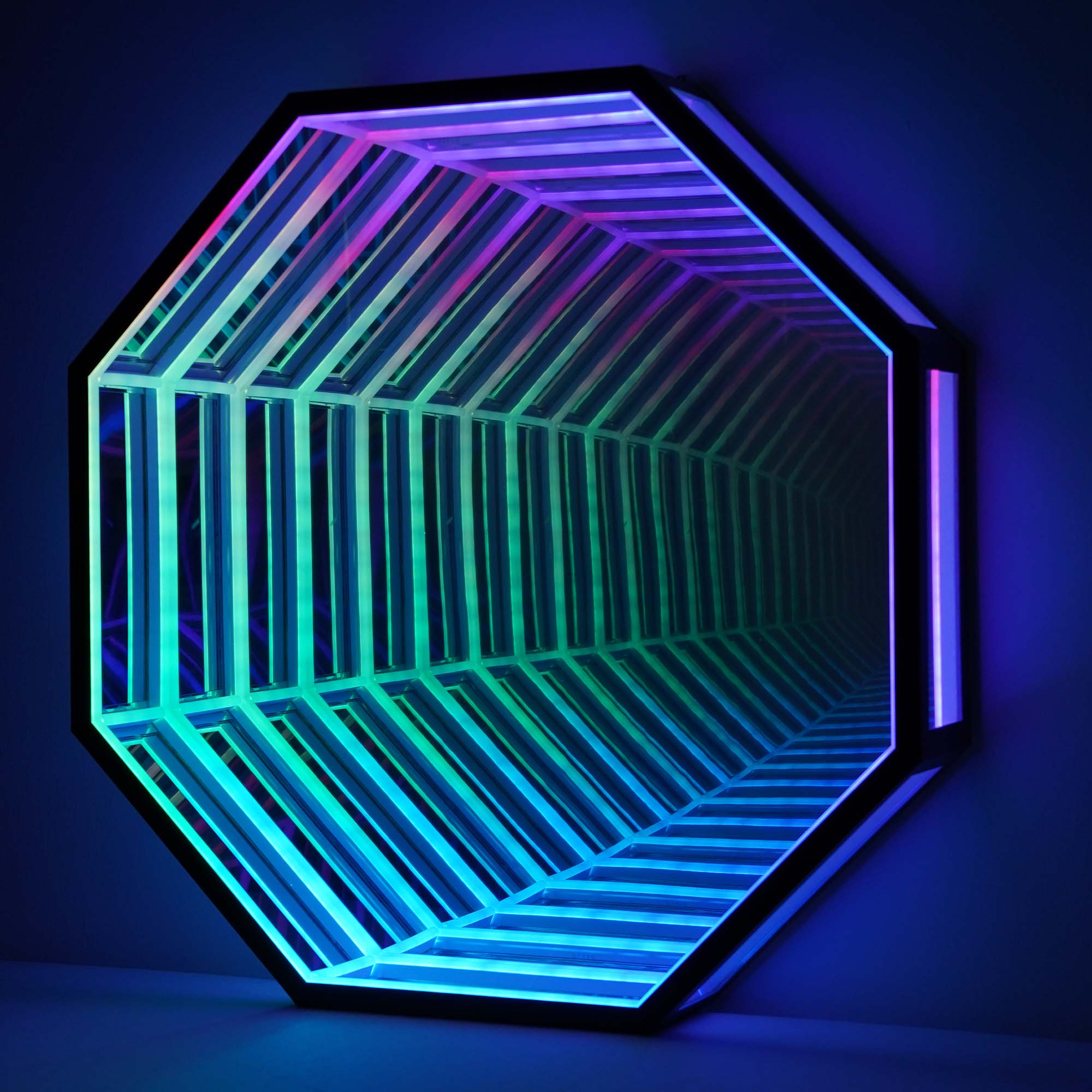 Infinity Mirror Light showcasing endless reflections with vibrant LED colors and remote control features.