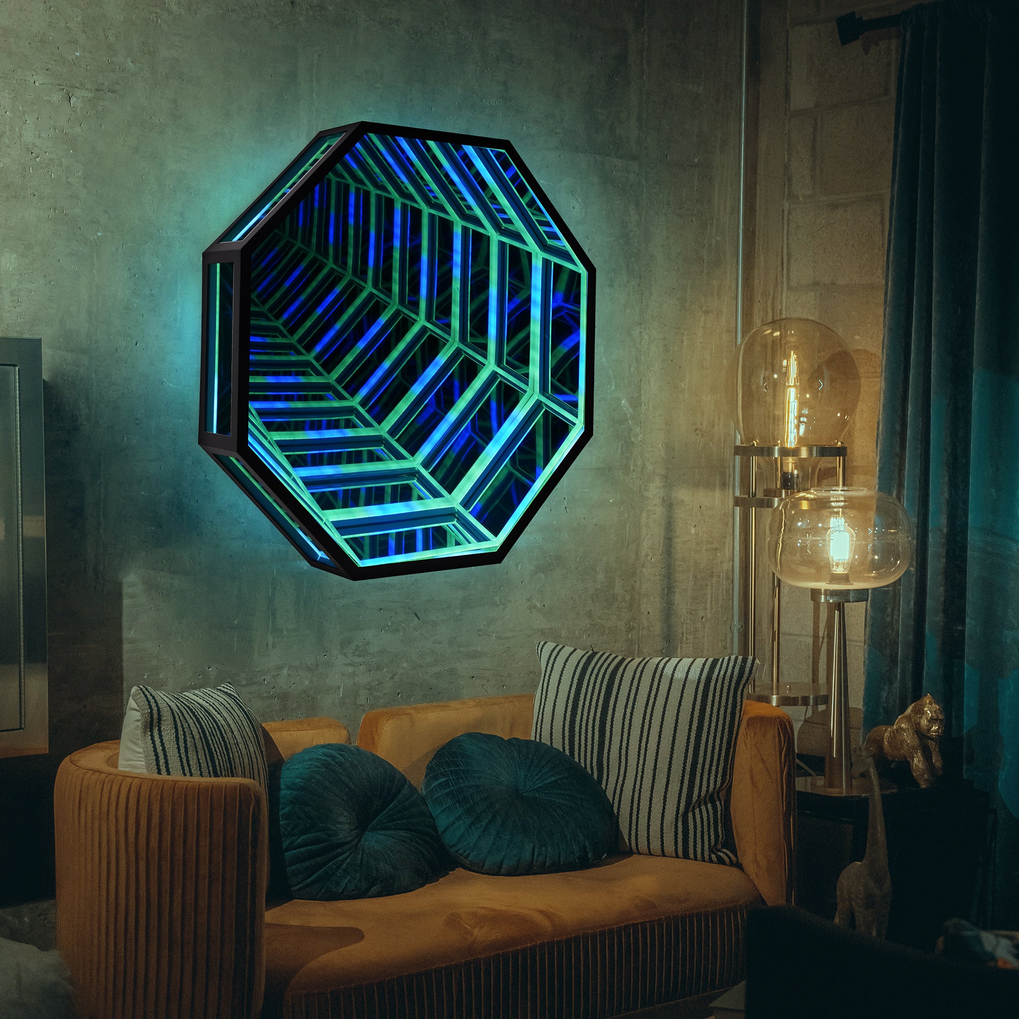 Infinity Mirror Light showcasing endless reflections with vibrant LED colors and remote control features.