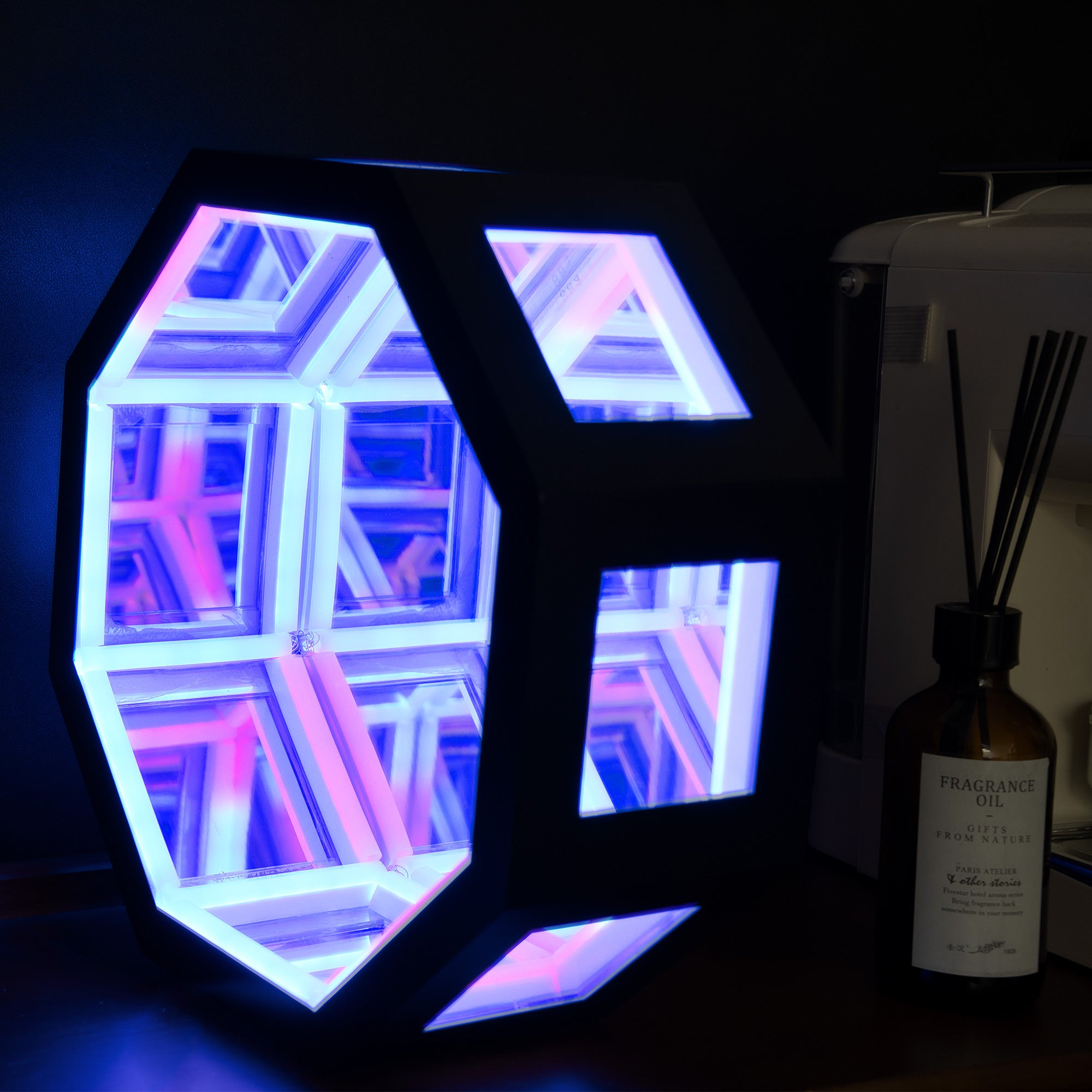 Infinity Mirror Light showcasing endless reflections with vibrant LED colors and remote control features.