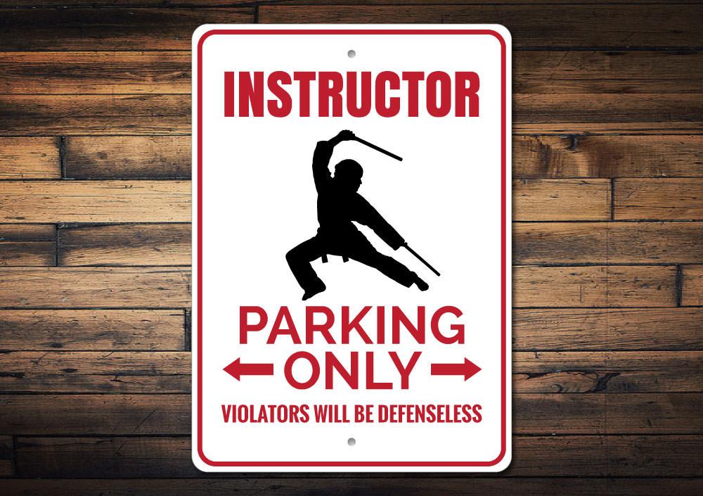 Customizable Instructor Parking Sign made of high-quality aluminum, featuring pre-drilled holes for easy mounting, showcasing vibrant designs.