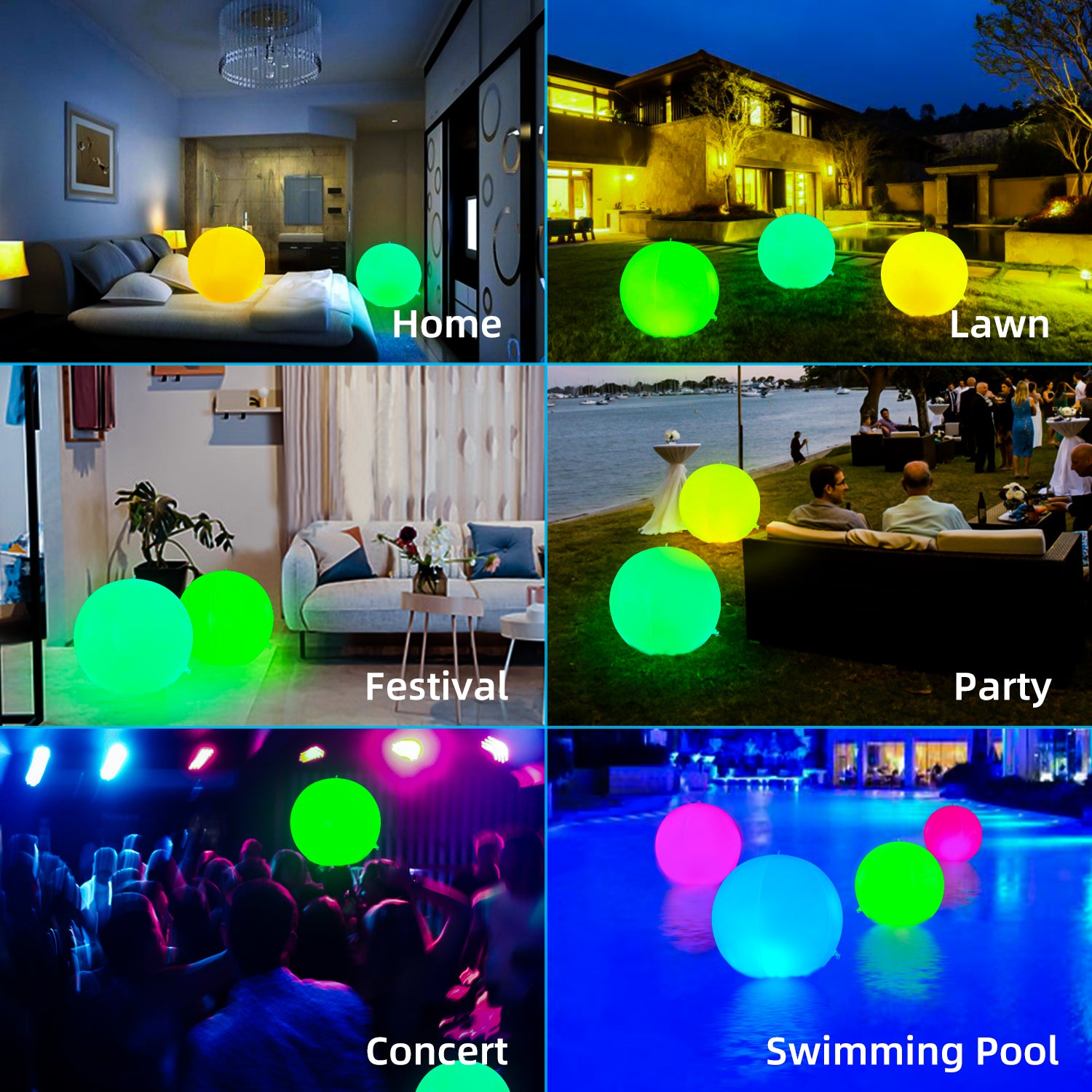 IP68 Waterproof Floating LED Beach Ball with vibrant RGB lights and RF remote control, designed for pool and garden use.