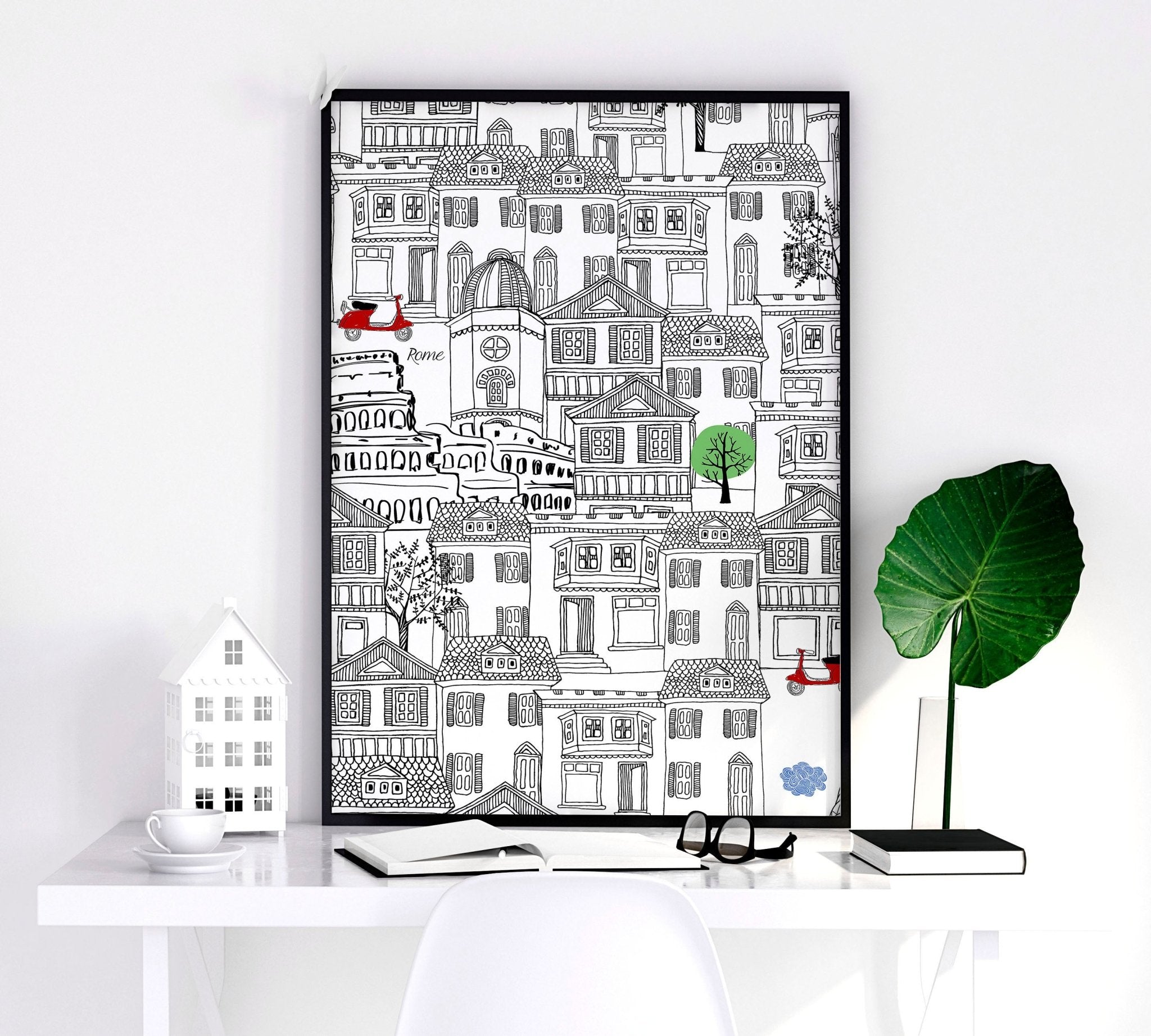 Set of 2 vibrant Italy wall art travel posters featuring iconic landmarks in warm colors, perfect for home decor.