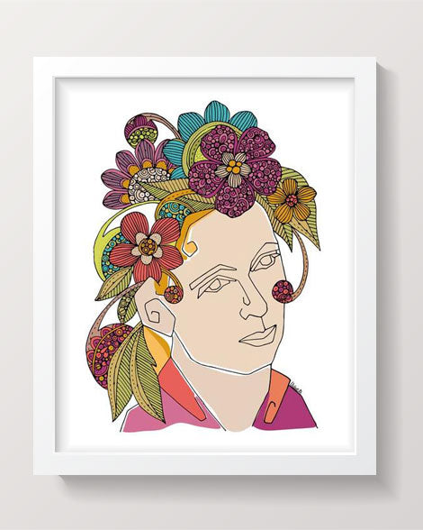 Illustration of Jane Goodall, English primatologist, in vibrant colors on heavy matte cardstock.