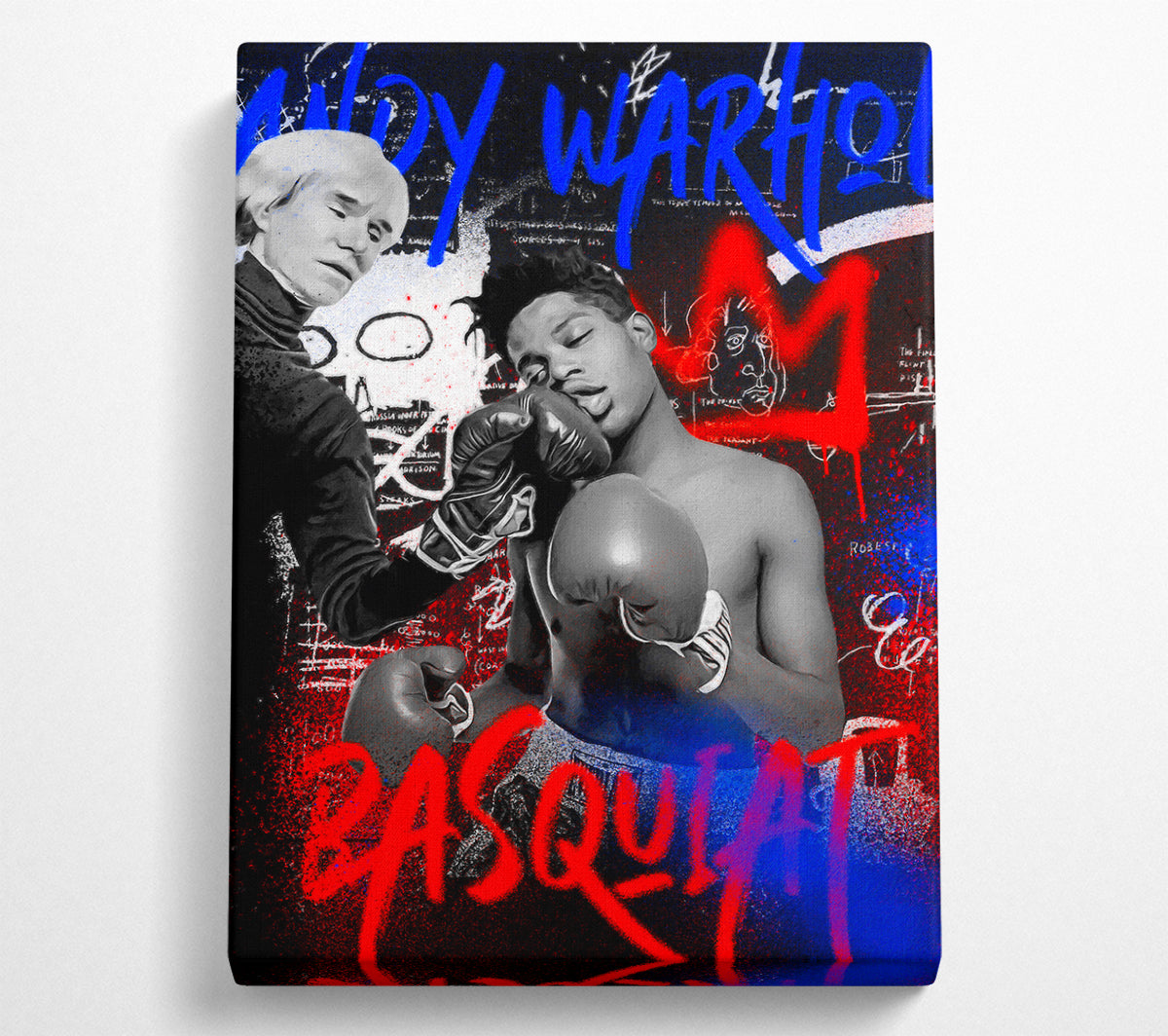 Jean Michel Basquiat Andy Warhol artwork printed on coated polyester canvas, mounted on a 44mm box frame, ready to hang.