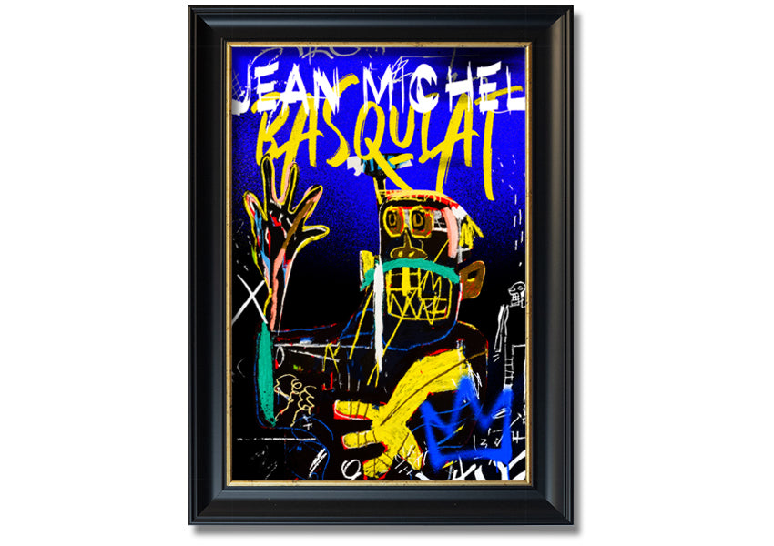 Jean Michel Basquiat Monster artwork printed on coated polyester canvas, mounted on a 44mm box frame, showcasing vibrant colors and dynamic design.