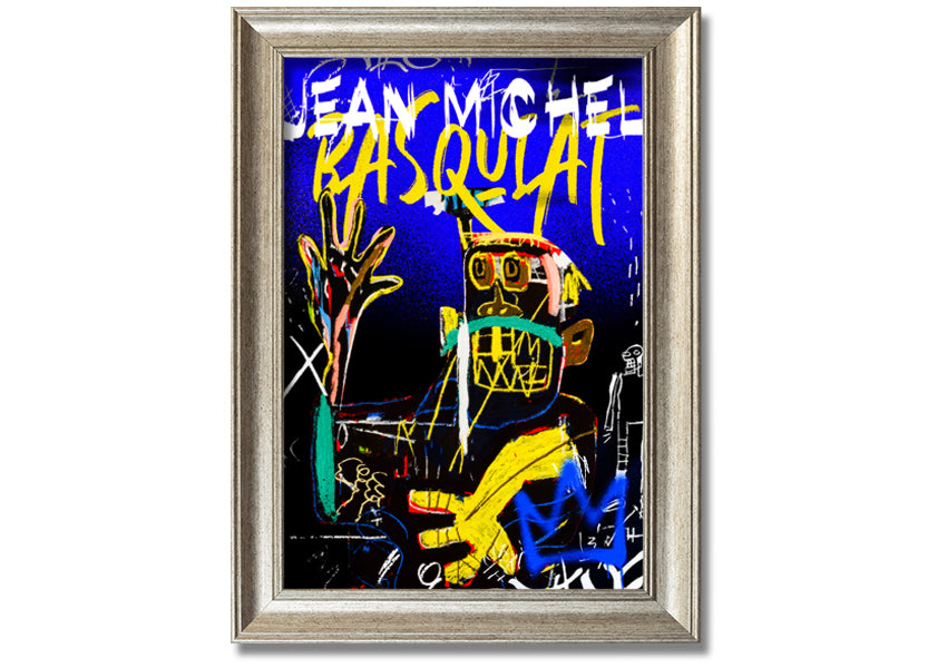 Jean Michel Basquiat Monster artwork printed on coated polyester canvas, mounted on a 44mm box frame, showcasing vibrant colors and dynamic design.