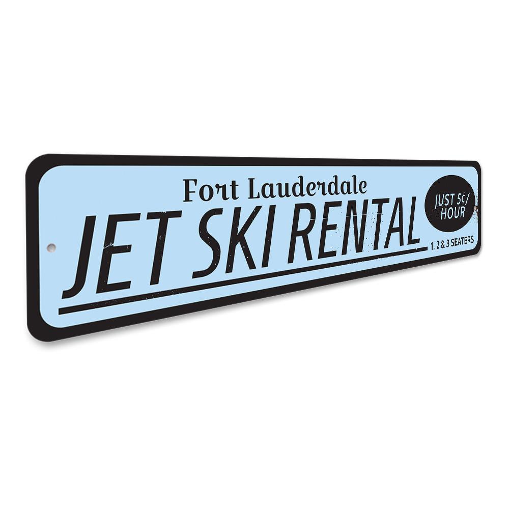 Customizable Jet Ski Rental Location Sign made from high-quality aluminum, perfect for beach houses and coastal decor.