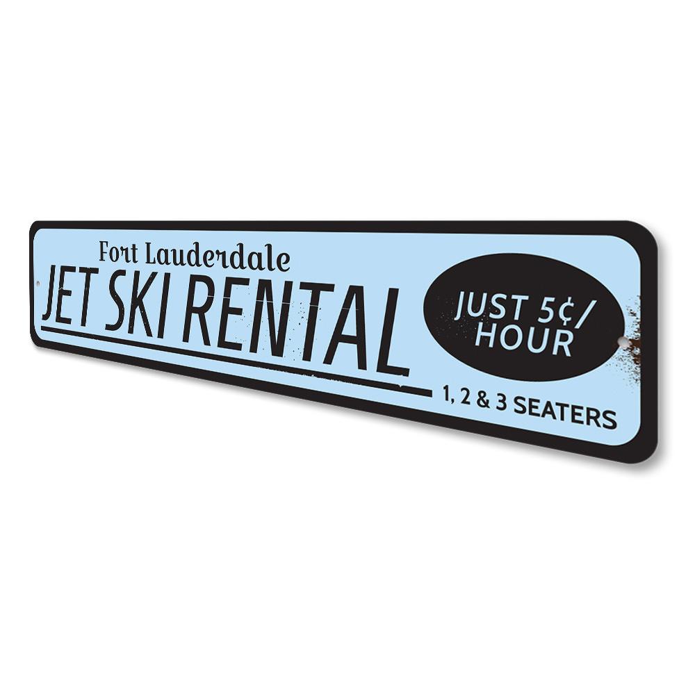 Customizable Jet Ski Rental Location Sign made from high-quality aluminum, perfect for beach houses and coastal decor.