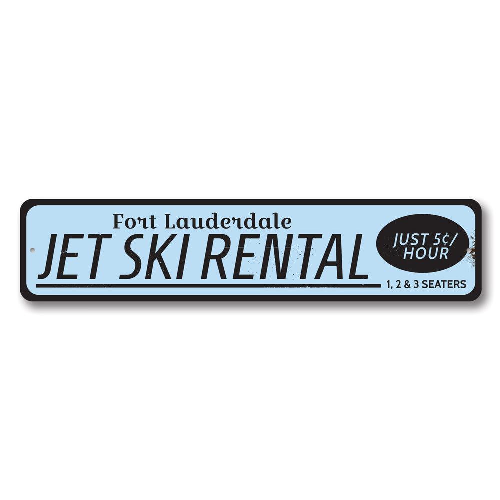 Customizable Jet Ski Rental Location Sign made from high-quality aluminum, perfect for beach houses and coastal decor.