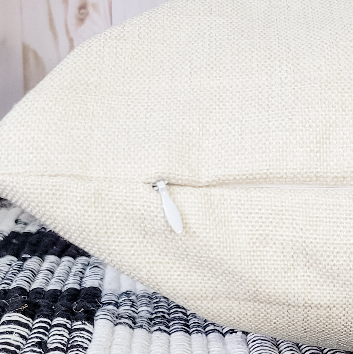 John 11:25 Pillow Cover featuring floral design on woven linen fabric, available in farmhouse beige and satin white.