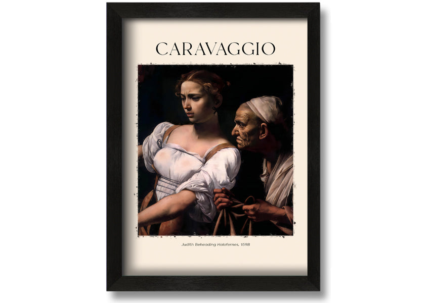 A detailed canvas print of Caravaggio's Judith Beheading Holofernes, mounted on a 44mm box frame, showcasing vibrant colors and dramatic imagery.