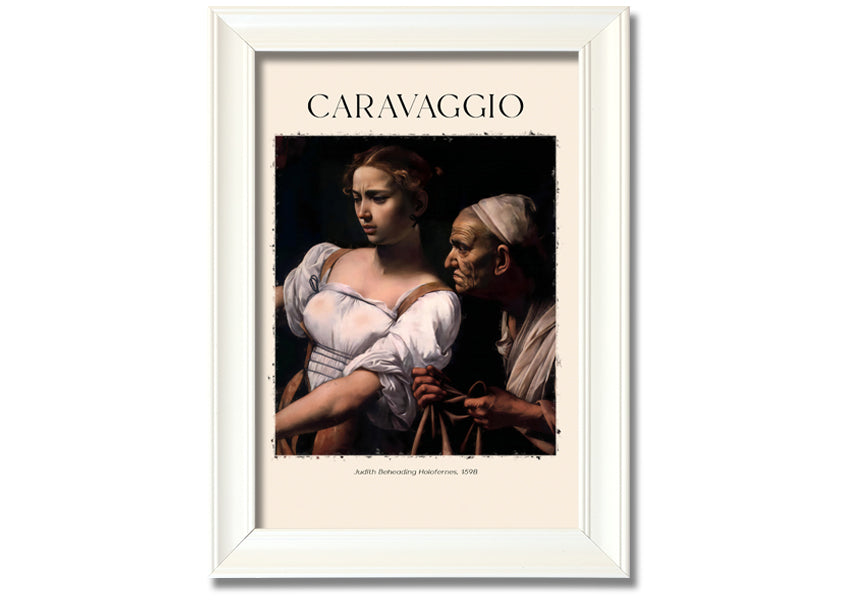 A detailed canvas print of Caravaggio's Judith Beheading Holofernes, mounted on a 44mm box frame, showcasing vibrant colors and dramatic imagery.