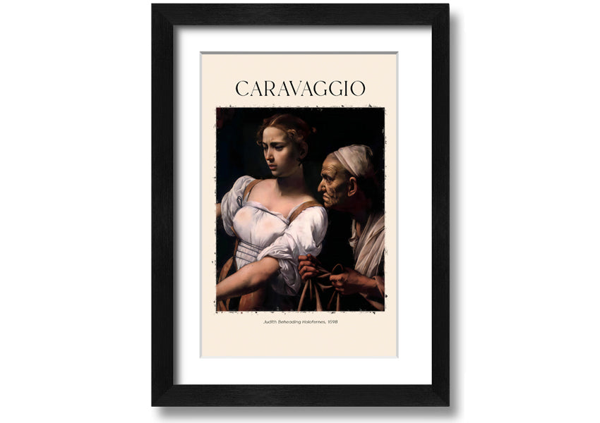 A detailed canvas print of Caravaggio's Judith Beheading Holofernes, mounted on a 44mm box frame, showcasing vibrant colors and dramatic imagery.