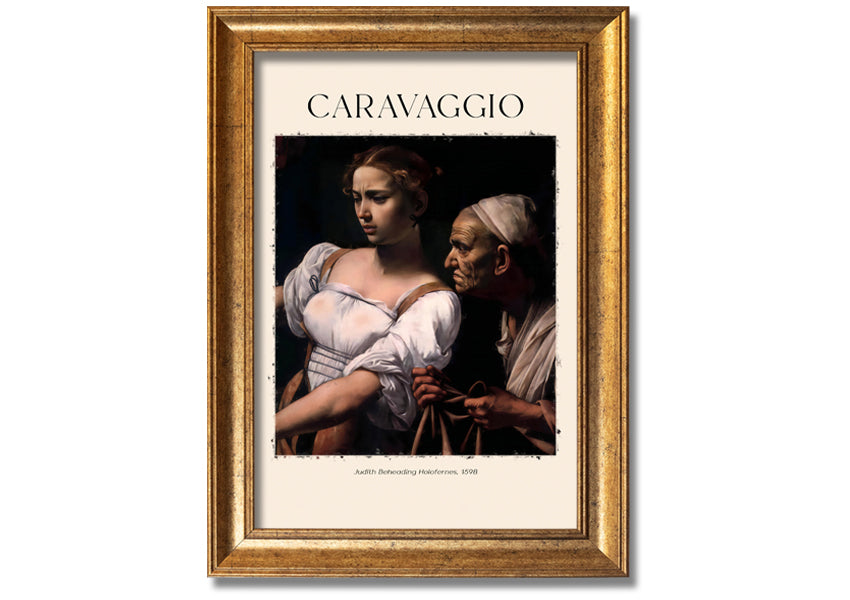 A detailed canvas print of Caravaggio's Judith Beheading Holofernes, mounted on a 44mm box frame, showcasing vibrant colors and dramatic imagery.