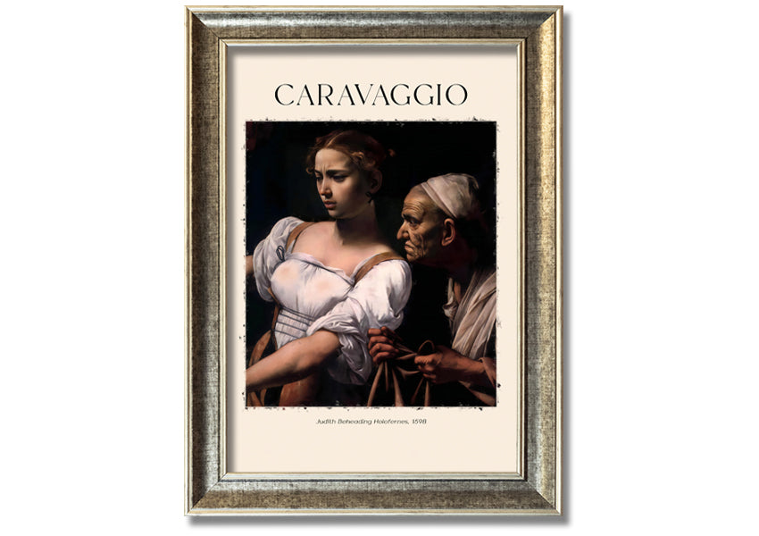 A detailed canvas print of Caravaggio's Judith Beheading Holofernes, mounted on a 44mm box frame, showcasing vibrant colors and dramatic imagery.