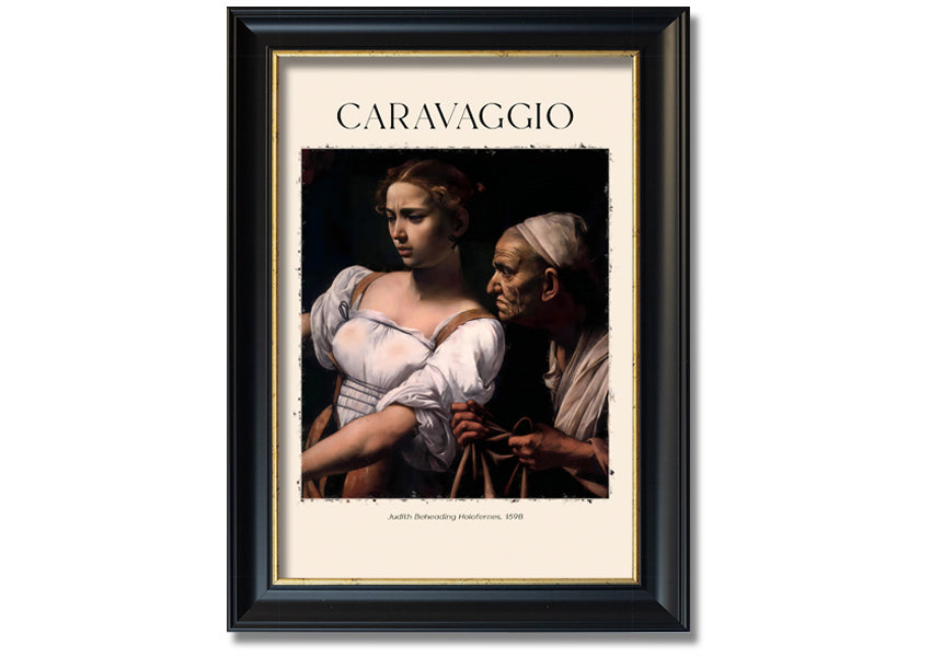 A detailed canvas print of Caravaggio's Judith Beheading Holofernes, mounted on a 44mm box frame, showcasing vibrant colors and dramatic imagery.