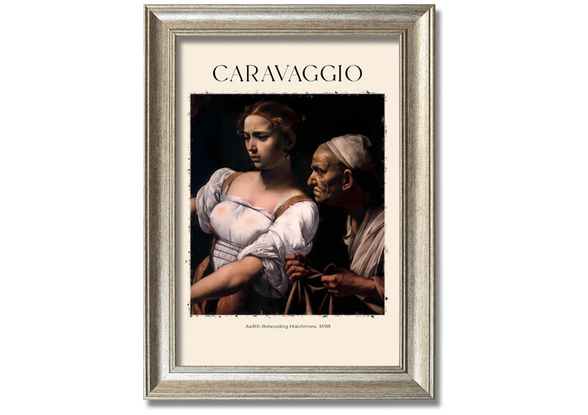 A detailed canvas print of Caravaggio's Judith Beheading Holofernes, mounted on a 44mm box frame, showcasing vibrant colors and dramatic imagery.