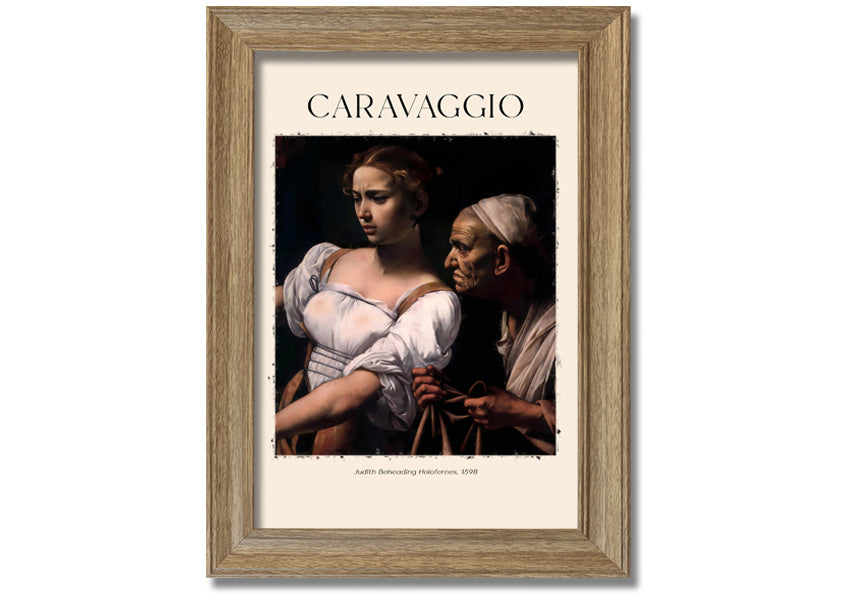 A detailed canvas print of Caravaggio's Judith Beheading Holofernes, mounted on a 44mm box frame, showcasing vibrant colors and dramatic imagery.