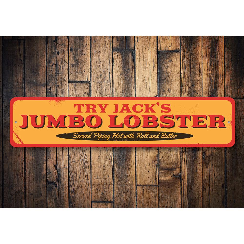 A vibrant Jumbo Lobster Sign made of aluminum, featuring a colorful lobster design, perfect for coastal decor.