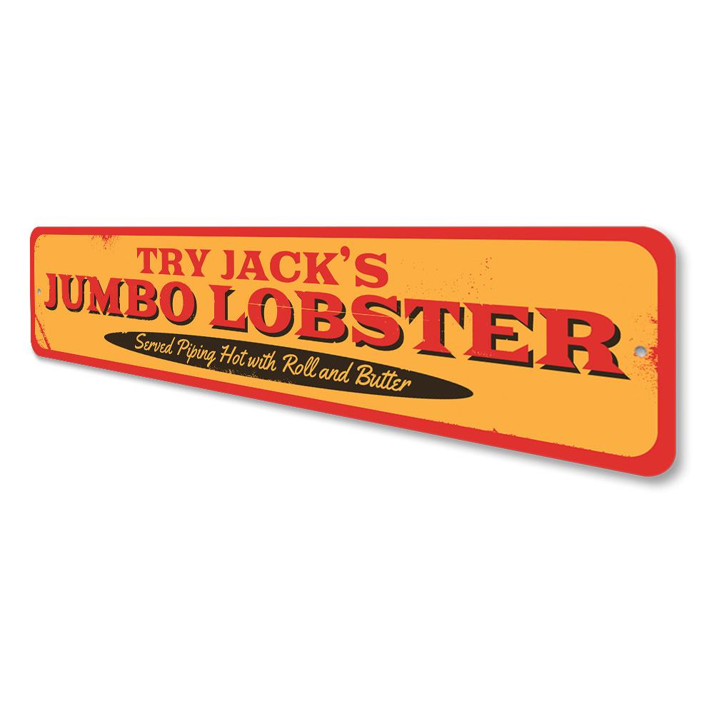 A vibrant Jumbo Lobster Sign made of aluminum, featuring a colorful lobster design, perfect for coastal decor.
