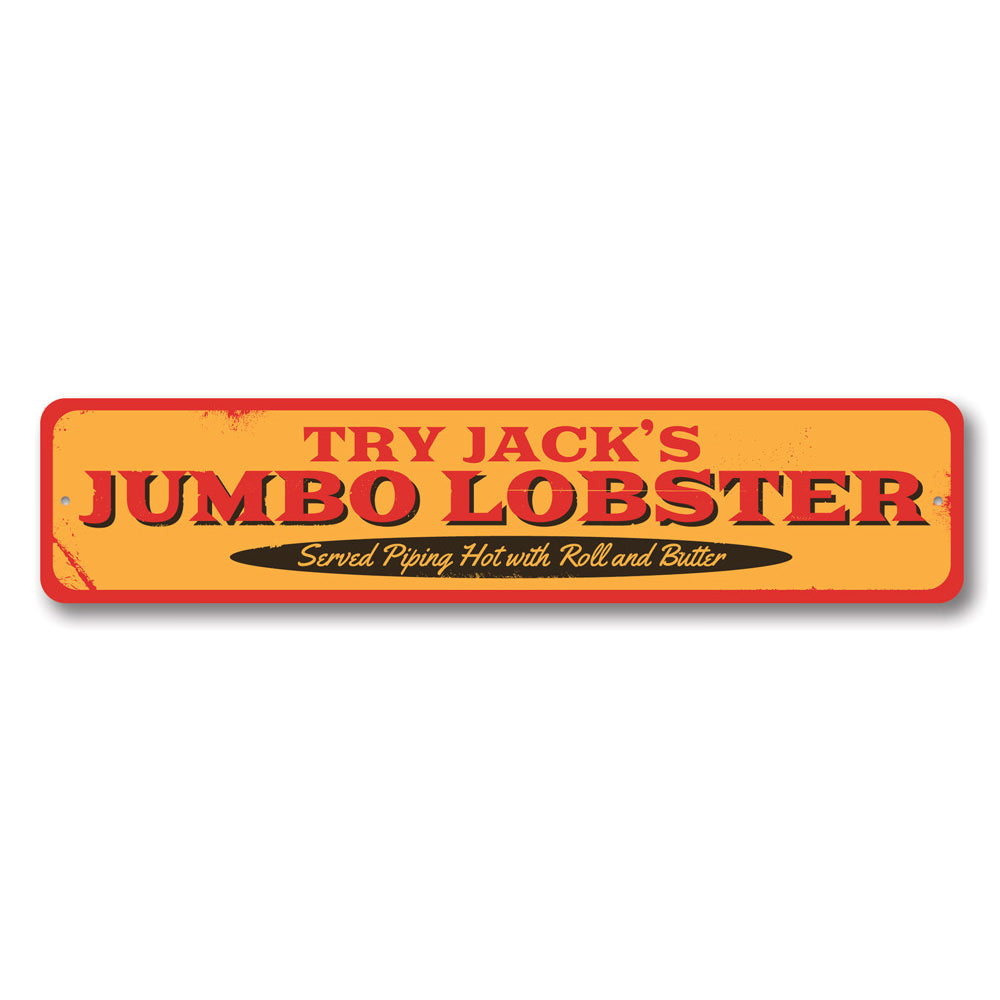 A vibrant Jumbo Lobster Sign made of aluminum, featuring a colorful lobster design, perfect for coastal decor.