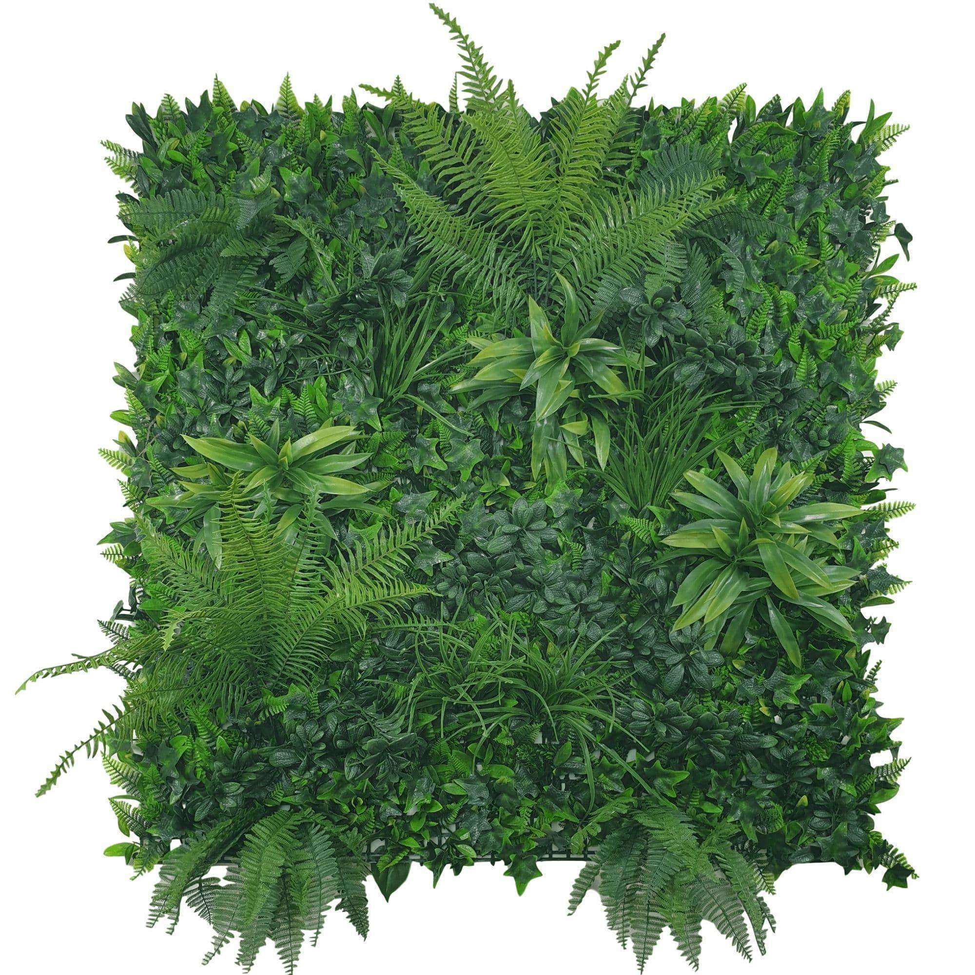 A lush Jungle Fern Artificial Vertical Garden panel showcasing realistic green foliage, perfect for indoor and outdoor decoration.