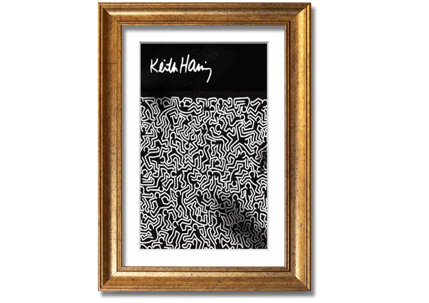 A vibrant Keith Haring Figures artwork printed on coated polyester canvas, mounted on a 44mm box frame, showcasing bold colors and dynamic designs.