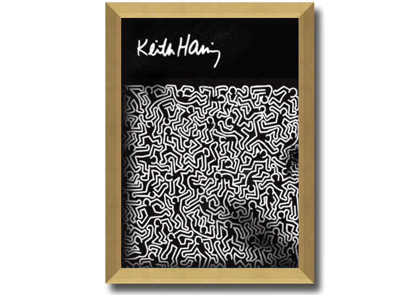 A vibrant Keith Haring Figures artwork printed on coated polyester canvas, mounted on a 44mm box frame, showcasing bold colors and dynamic designs.