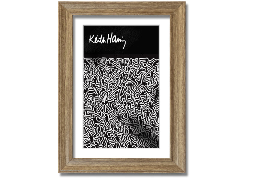 A vibrant Keith Haring Figures artwork printed on coated polyester canvas, mounted on a 44mm box frame, showcasing bold colors and dynamic designs.