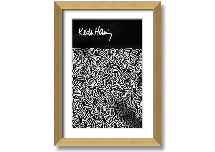 A vibrant Keith Haring Figures artwork printed on coated polyester canvas, mounted on a 44mm box frame, showcasing bold colors and dynamic designs.