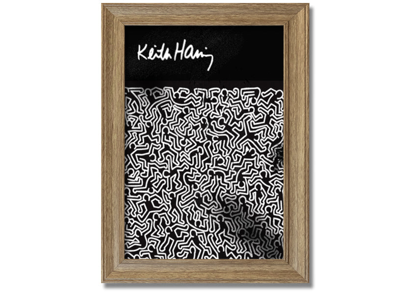 A vibrant Keith Haring Figures artwork printed on coated polyester canvas, mounted on a 44mm box frame, showcasing bold colors and dynamic designs.