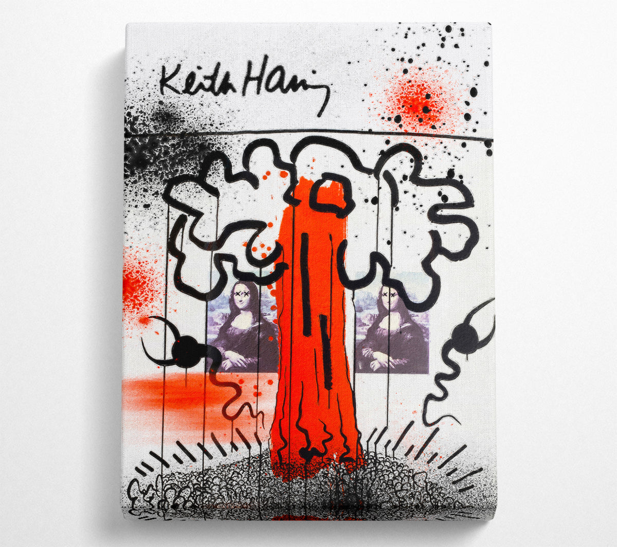 Keith Haring Tree artwork printed on coated polyester canvas, mounted on a 44mm box frame, showcasing vibrant colors and iconic design.