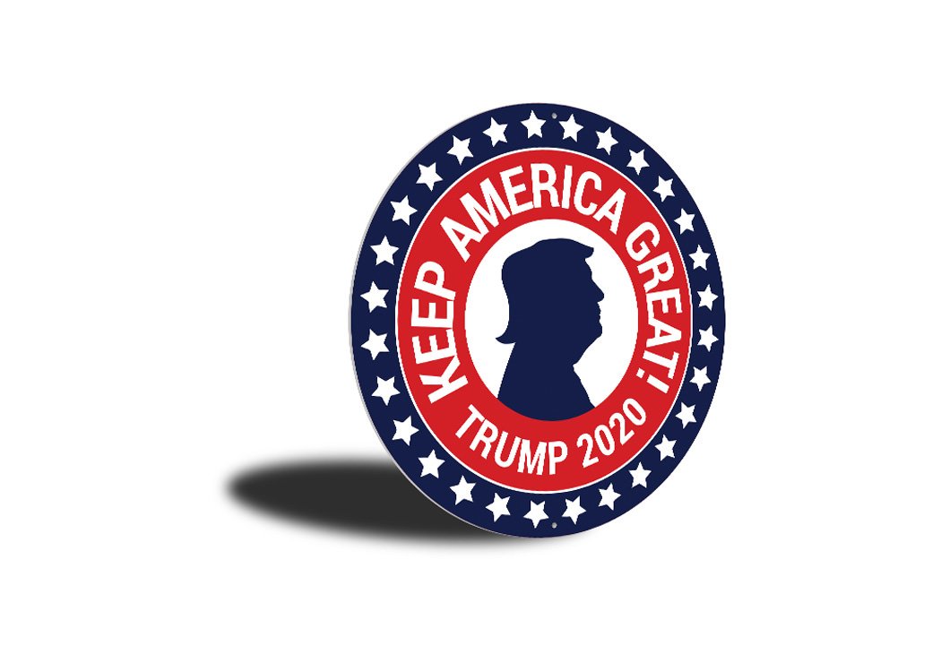 Keep America Great sign made of high-quality aluminum, featuring patriotic colors and customizable text, suitable for indoor and outdoor display.